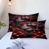 Red Black Geometric Queen Size 3D Stereoscopic Square Bedding Set Glowing Neon Geometry Bedding Sets Soft Microfiber
