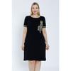 Woman Black Large Size Short Sleeve Embroidery Detailed Dress