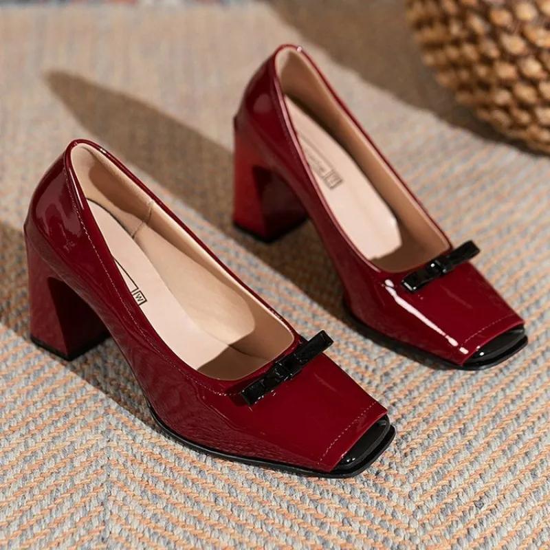 Fashion Spring Fashion New Style Shallow Mouth Square Toe Pumps Comfortable Elegant High Heels Square Toe Color Matching Women's Shoes