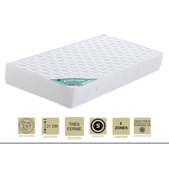 Mattress 70x190 X 21 Cm + Mattress Protector + Visco Pillow - Very Firm - Aertech+ 35 Kg-m3 HR High Density - Hypoallergenic - 5 Zones