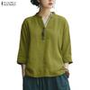Women Casual Round Neck Loose Summer 3/4 Sleeve Blouse