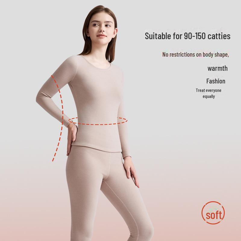 Women's Wool Thermal Underwear Set - Thickened Brushed Edge for Autumn and Winter Warmth