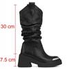 Fashion Luxury Brand Motorcycle Women's Calf Boots Platform Chunky High Heels Goth Metal Punk Shoes for Women Winter Comfy Design Boots