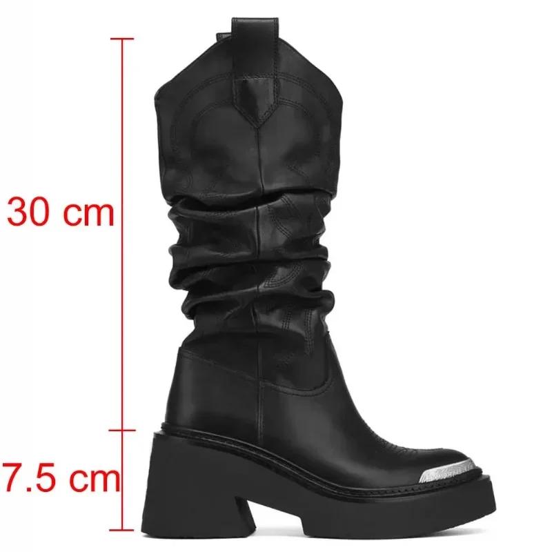 Fashion Luxury Brand Motorcycle Women's Calf Boots Platform Chunky High Heels Goth Metal Punk Shoes for Women Winter Comfy Design Boots