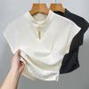 New Chinese Pleated Chiffon Shirt for Women New Style Stand Collar Button Short-sleeved T-shirt Design Niche Chiffon Shirt