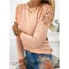 FASHION Women Fashion Pure Color Slim Lace Hollow Long Sleeve T-Shirt Soft and Comfortable Thin Loose Casual Tops