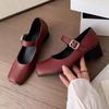 Designer Vintage Women Mary Jane Shoes Fashion Square Toe Shoes Spring Autumn Elegant Low Heels Sandals