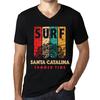 Men's Vintage Tee Shirt Graphic T Shirt V Neck Surf Summer Time SANTA CATALINA Deep Black