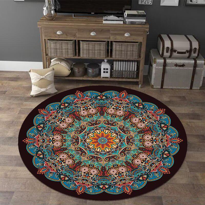 Bohemian Ethnic Round Carpet - Retro Style for Bedroom, Living Room, and Tent