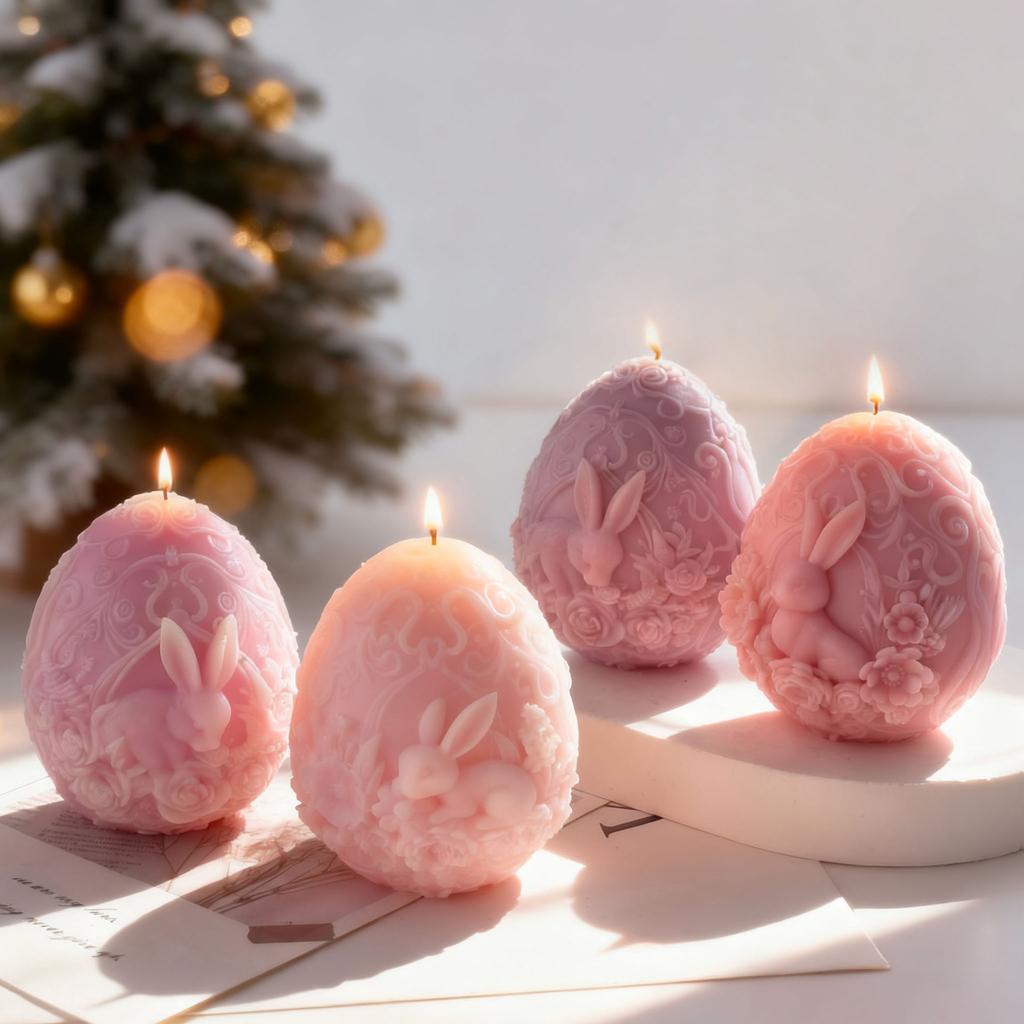 DIY Flowers Egg Easter Candle Silicone Mold Handmade Aroma Candle Easter Egg Relief Bunny Molds Gypsum Form Resin Mould