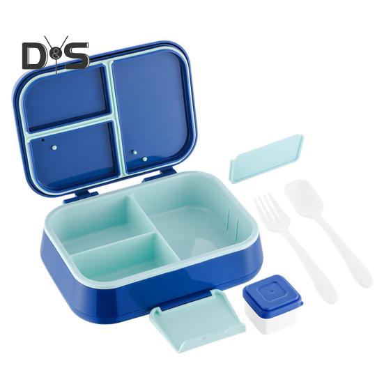Bento Lunch Box with Sauce Cup Fork Spoon 3-Compartment Lunch Container BPA-Free Child-Friendly Snack Containers for Girls Boys