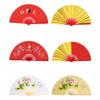 Red Chinese Tai Chi Wedding Party Decor Plastic Bone Fan Yoga Fan Folding Stage Fan Kung Fu Fan