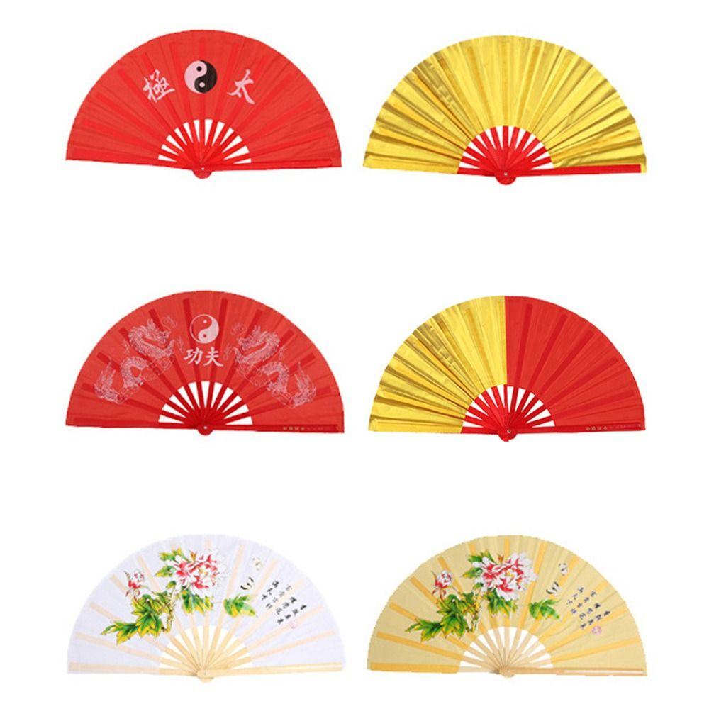 Red Chinese Tai Chi Wedding Party Decor Plastic Bone Fan Yoga Fan Folding Stage Fan Kung Fu Fan