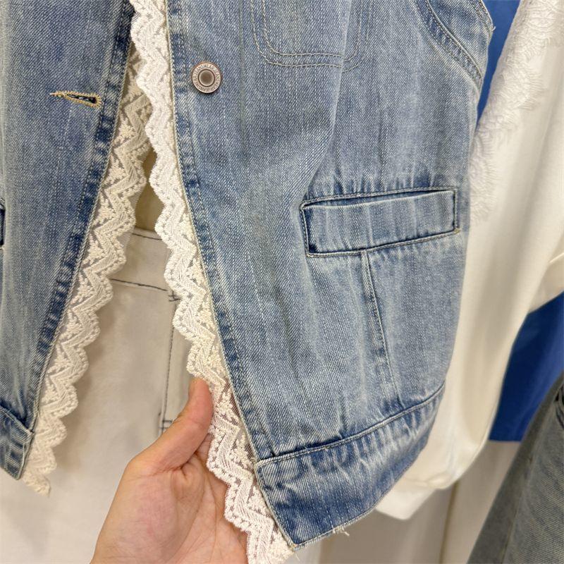 Vest for Women Cotton Lace Vintage Sleeveless Jacket Women Casual Vests Sleeveless Tops Denim Vest