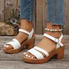 Fashion Women Sandals White Chunky Heeled Sandals Women Summer 2025 Braid Band Gladiator Sandals Woman Ankle Strap Casual Platform Shoes