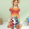 Girls 3D Print Cute Long Horned Horse Dresses Kids Girl Party Short Sleeved Princess Dress Tank 3D Print Dress