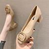 Square Toe High Heels Women's New Square Buckle Thick Heel Single Shoes Women's Two Wear Grandma Shoes