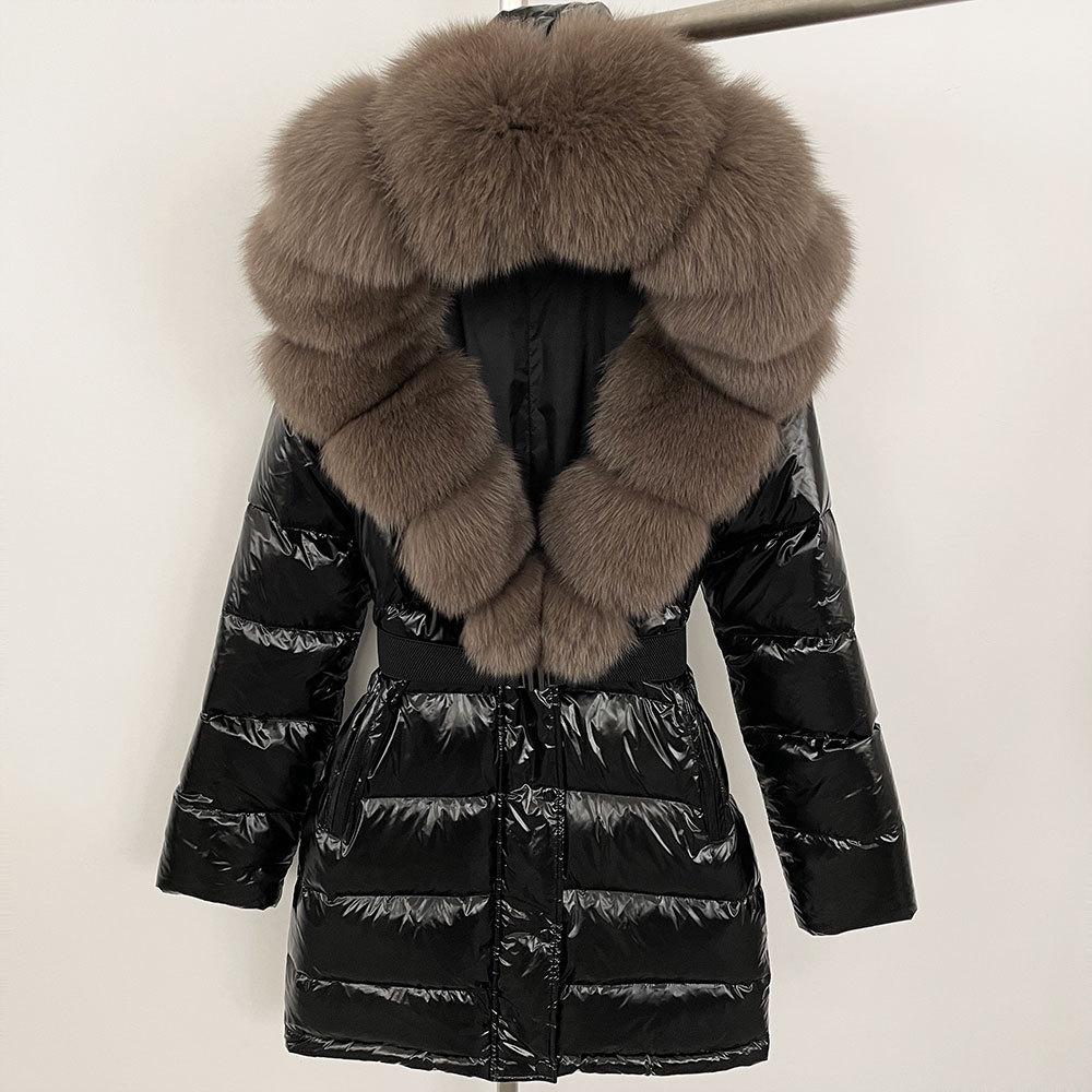 2025 Women's Shiny Coat: Fox Fur Collar, Thickened Long Down Jacket