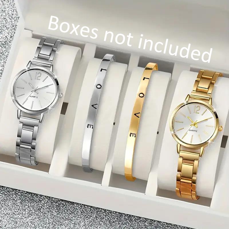 4pcs/set Women's Fashion Watch Set With Casual Style Small Dial Quartz Watch With Bracelet Set (Box Not Included) Gift For Girls