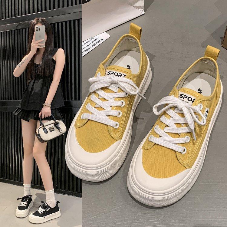Platform Canvas Shoes Spring New Versatile Height Increase Casual Sports Board Shoes Breathable White Shoes Biscuit Shoes Women