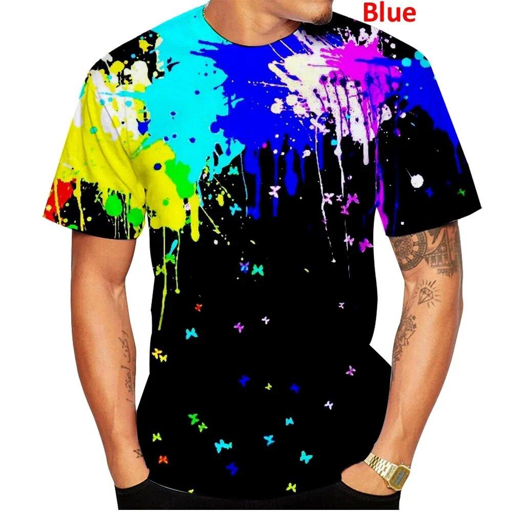 Popular Summer Men's Printed T-shirt, Spray Painted Pattern T-shirt, Round Neck, Large Size, Comfortable Short Sleeved Top, Casual Sports