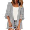 Women Mesh Panel 3/4 Bell Sleeve Pure Color Chiffon Casual Loose Kimono Cardigan