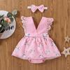 Newborn Infant Baby Girls Cartoon Bunny Printed Jumpsuit Romper+Headbands Sets