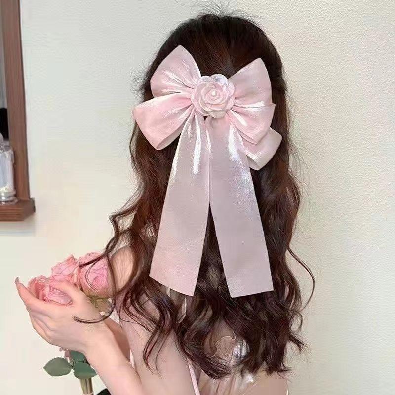 Chiffon Bow Hair Clip Women Large Bowknot Stain Hairpin Barrettes Girls Solid Color Ponytail Clip Hair Accessories Headwear Gift