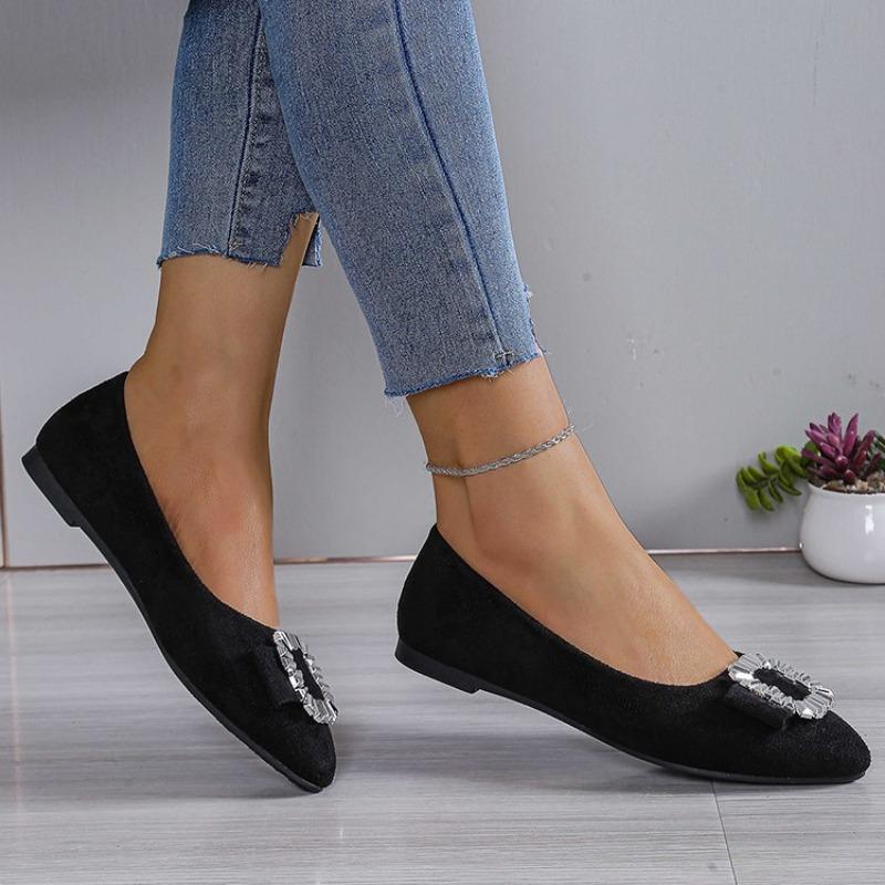 Fashion 2025 New Ladies Shoes Shallow Women's Flats Fashion Metal Decoration Office and Career Sexy Pointed Toe Plus Size Flat Low Heels