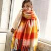 Versatile Four Color Cashmere Scarf Long Tassel Rainbow Winter Plaid Shawl Gradient Tie Dye Scarf