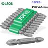 10PCS 1/4" Strong Magnetism Phillips Screwdriver Bit Ph2 65mm Two End S2 Electric Screwdriver Bit