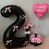 With Pink Bows Black Balloon with Number Large Decorative Balloon Aluminum Foil Balloon Party Attributes