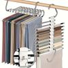 Space Saving 9-layer Metal Anti Slip Pants Rack, Stainless Steel Design, Including 5 Hooks, Reducing 80% Clutter, Tight Jeans and Denim Fabrics