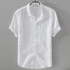 Men's White Cotton Linen Short-Sleeved Casual Shirt