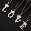 Women's Crown Pendant Necklace with Zircon Letter On Stainless Steel Chain