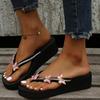 Summer Fashion Rhinestone Ladies Holiday Rubber Sole Beach Wedge Flip Flops
