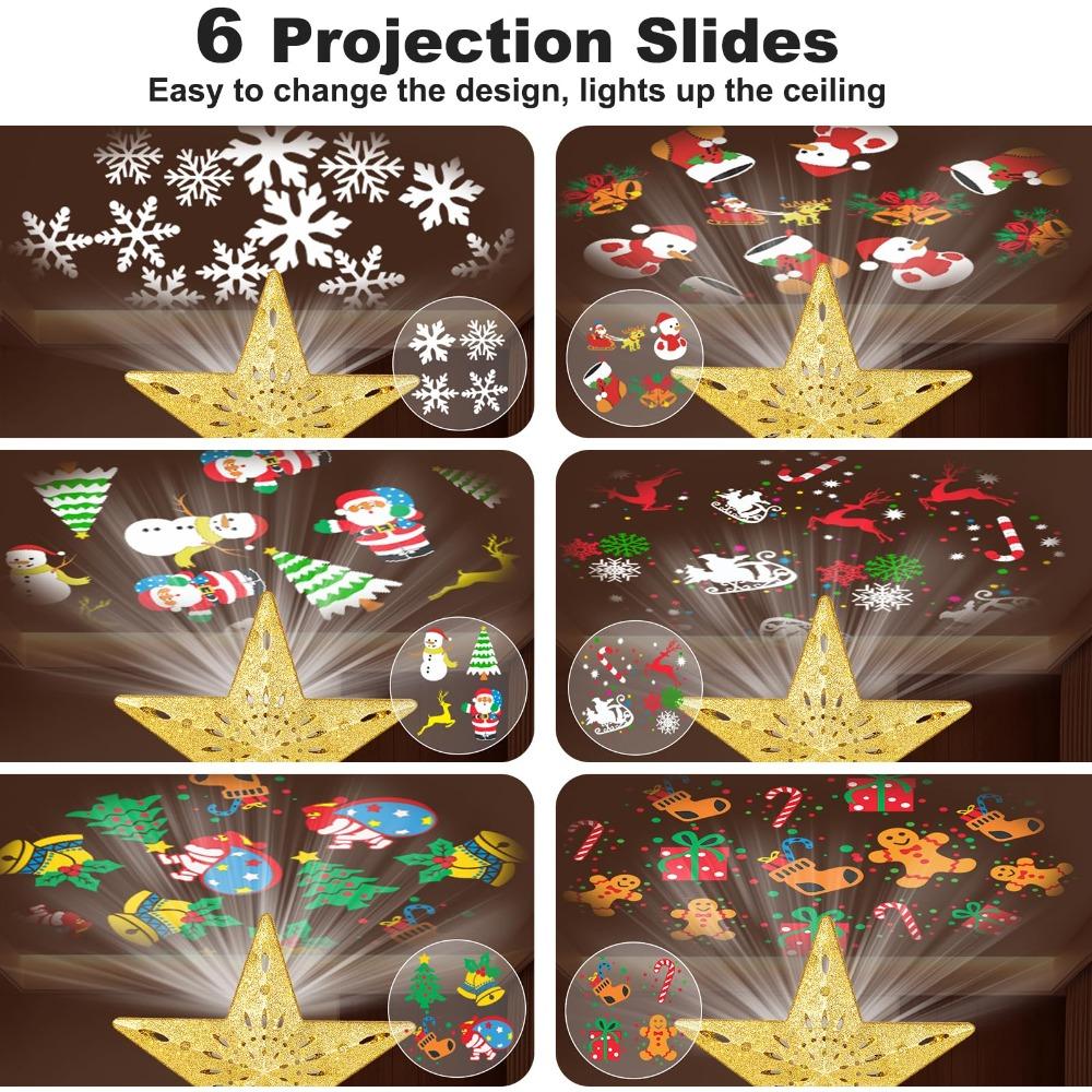 3D Glitter Projection Christmas Tree Toppers Snowflake Stars Party Decor New Xmas Tree Lighting