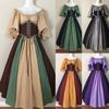 The First Dress of Autumn:New Women Medieval Costume Dress Cold Shoulder Maxi Vintage Renaissance Cosplay Dress Tie Up Corset Waist