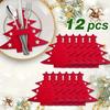 12Pcs Christmas Cutlery Set Christmas Tree Design Felt Washable Reusable Felt Knife Fork Cutlery Bag Holiday Table Decoration