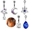 New Navel Nail Moon Flower Navel Ring Zircon Water Drop Navel Buckle Stainless Steel Body Puncture 
