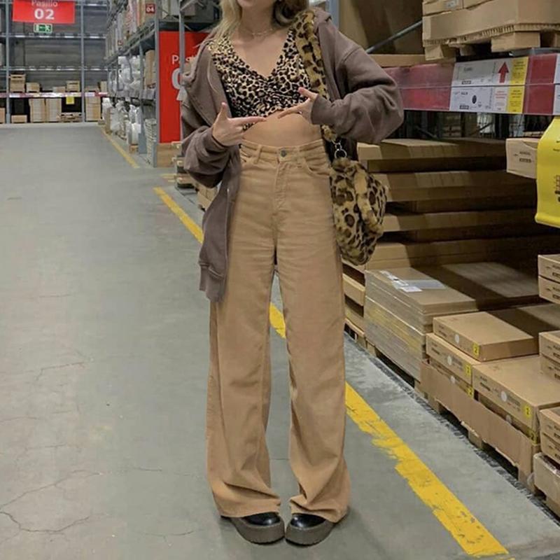 Corduroy Baggy Joggers Women Vintage Wide Leg Pants Brown Low Waist E Girl 90s Aesthetic Trousers Female Sweatpants