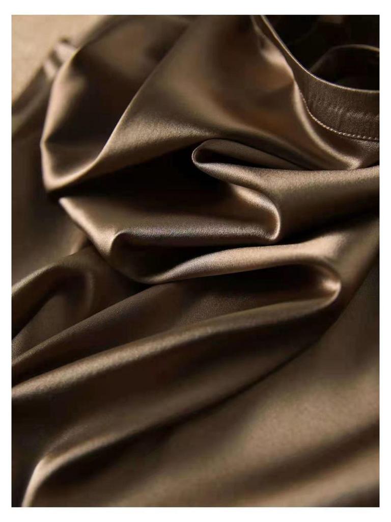 Women's Faux Satin Round Neck Top - Short Sleeve, Solid Color, Versatile, Drop Shoulder, Summer Style