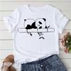 Casual T-Shirt Female Panda Print O-Neck Basic Short-Sleeved Kawaii Top Simple Tshirt Women Tops Streetwear White Cute T Shirt