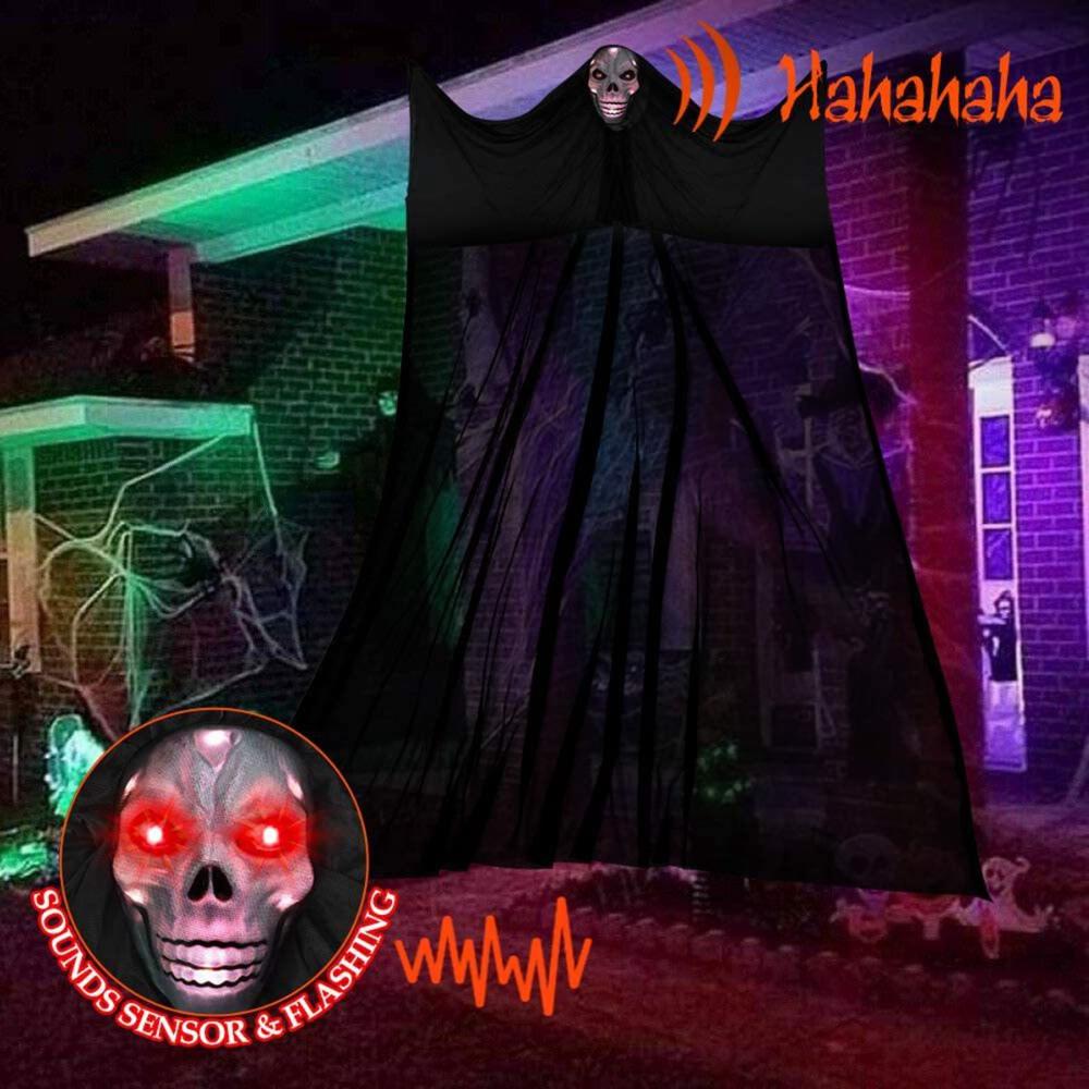 Yard with LED Light-up Eyes Hanging Scary Halloween Decoration Tree Hugger Party Supplies Ghost