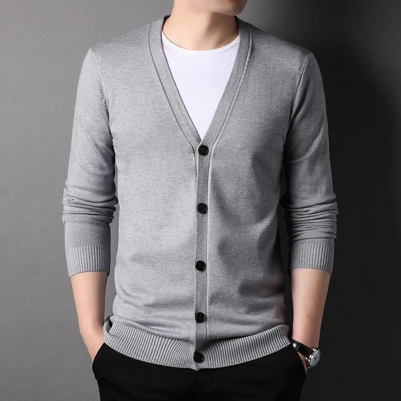 Cozy Up New Spring Autumn Knitted Cardigan Men Solid Color V Neck Slim Fit Sweatercoat Fashiion Casual Single Breasted Cardigan Sweaters