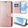 Protective Case - BOOLING - for Samsung Galaxy S25 - Pink Synthetic Leather - 2 Tempered Glasses - Shockproof