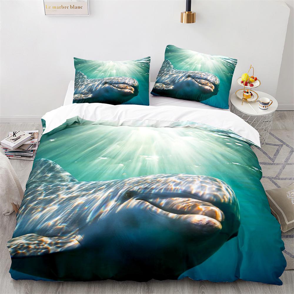 Пододеяльник Дельфин Размер Кинг-сайз Квин-сайз Прекрасный Постельный Комплект Морская Жизнь Для Детей Мальчиков Девочек Милый Океанский Животный 2/3шт Полиэстеровый Пододеяльник