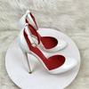 White Patent Leather Women Ankle Strap Stiletto Pumps Round HeadToe Sexy High Heel Shoes 10cm 12cm Customize 33-46 Zapatos Mujer