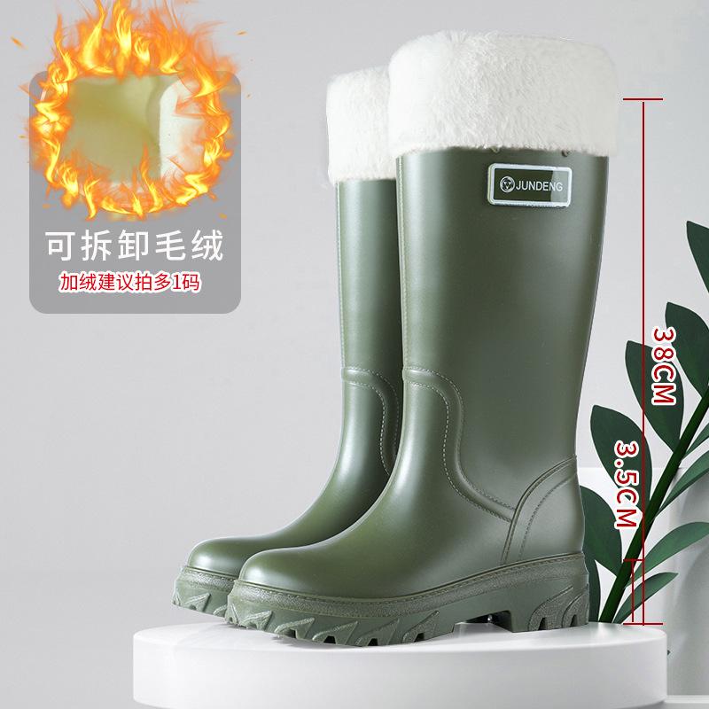 Fashion Rain Shoes Women's Non-slip New High Rain Boots Adult Rubber Shoes with Velvet and High Water Shoes