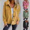 Winter Women Jacket with Double Pockets Thick Fleece Button Closure Cardigan Long Sleeves